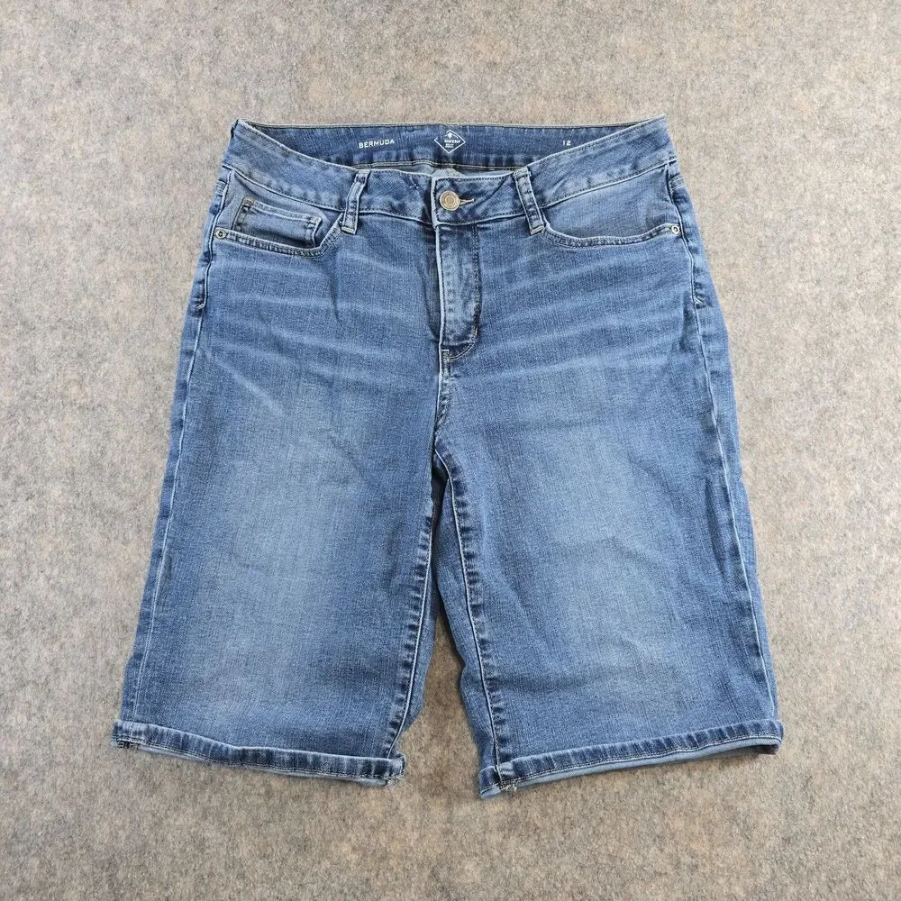 St. John's Bay Denim Bermuda Shorts Women's Size 12 Medium Wash Blue Stretch